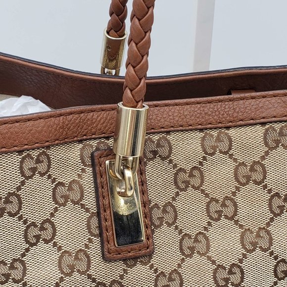 100% Authentic Gucci Leather Canvas Brown Tote Bag - Picture 6 of 16